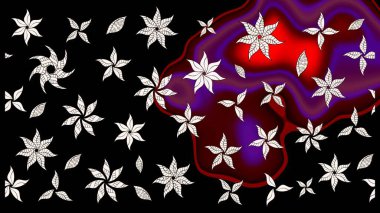 Tekstil tasarımı için siyah renkli geleneksel halk çiçekleri buketi. Üzerinde gelincikler ve vadi zambakları olan renkli çiçek desenli nakış..