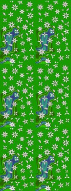 Çiçek desenli çizim. Yeşil renkli çiçekler. Düz Çiçek Elementleri Tasarımı. Raster illüstrasyonu. Asya tekstil tarzında. Renkli Bahar Teması çizim şablonu.