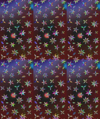 Raster Floral Illustration, Asyalı tekstil. Mor renkli etnik çiçeklerle zarif eskiz deseni.