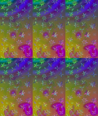 Tekstil için suluboya eskiz deseni. El çizimi çiçek çizimi deseni (fayans). Şirin çiçekli, desenli, yeşil renkli çizim deseni.