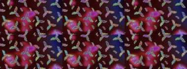 Modern tasarım posteri, kapak, kahverengi, kırmızı ve mor renkli kart tasarımı. Kar taneleri tasarımı. Retro stil dokusu, şablon kış elementleri. Moda olmuş kar taneleri ve elementler Memphis kartları.