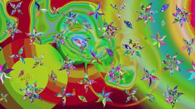 Raster illüstrasyonu. Suluboya, elle çizilmiş. Yeşil yapraklı yabani çiçekler. Taslak arkaplan deseni.