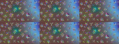 Kahverengi üzerine kahverengi. Retro tekstil tasarım koleksiyonu. Çiçekli ipek eşarp. El çizimi çiçek unsurları olan soyut çizim raster deseni. 1950 'ler-1960' lar motifleri.