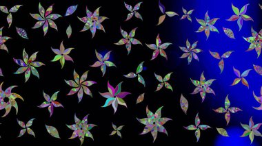 Çiçek desenli çizim. Raster illüstrasyonu. Siyah renklerde Asya tekstili.