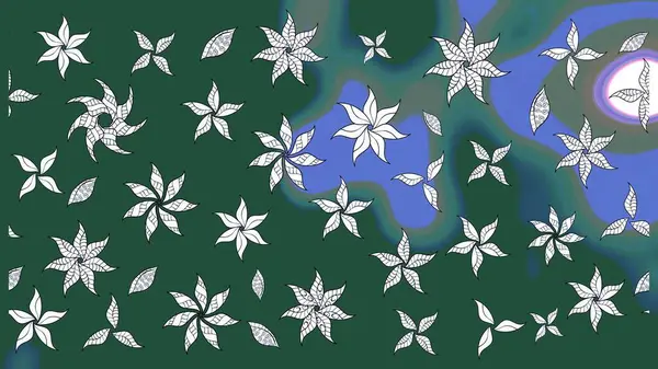 Eski usul. Kumaş, tekstil, duvar kağıdı baskısı için. Eskiz geçmişi. Raster illüstrasyonu. Renkli desenli eskiz deseni, yeşil çiçekler ve dekoratif elementlerle.