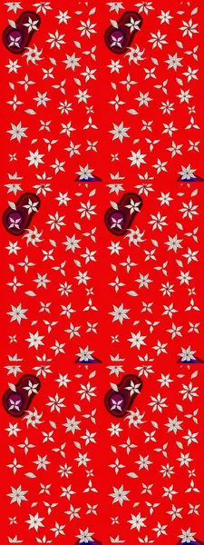 Vadinin çiçekleri kırmızı renklerde. Çiçekler. Soyut etnik raster çizim kalıbı.