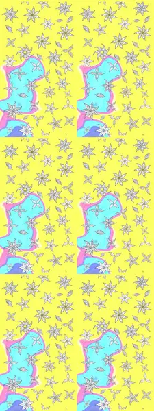 Çiçekleri, deniz kabukları, mandalaları ve suluboya efektleriyle donanma geçmişi. Eskiz modeli etnik tasarım. Yatak çarşafları, ceket, paket tasarımı, kumaş ve moda kavramları için tekstil baskısı.