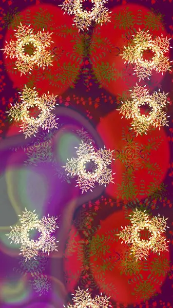 Farklı kar taneleri toplayıcısı, kırmızı, mor ve kahverengi renklerde kış elementleri. Raster Noel soyut renkli arkaplan ve tatlı kar tanesi.