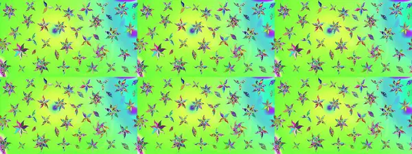 Raster illüstrasyonundaki çiçek desenli çizim. Yeşil renkte çiçekler.