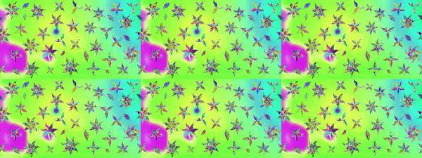 Raster Çiçek İllüstrasyonu 'nun şirin tekstili. Yeşil renkli etnik çiçeklerle zarif eskiz deseni.