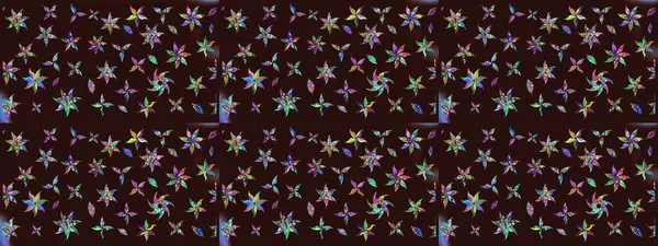 Raster deseni. Raster illüstrasyonu. Patlayan çiçekler soyut olarak yerleştirilmiş. Yumuşak, bahar çiçekleri kahverengi renklerde.