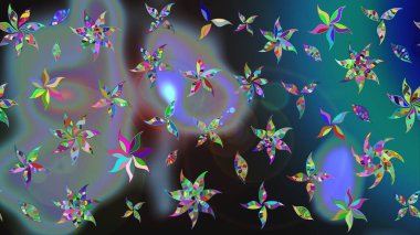 Çiçek buketleriyle klasik bir eskiz şekli. Raster illüstrasyonu. Mavi renklerde.