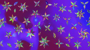 Renkli desenli eskiz deseni, mor çiçekler ve dekoratif elementlerle. Eski usul. Eskiz geçmişi. Raster illüstrasyonu. Kumaş, tekstil ve duvar kağıdı baskısı için..