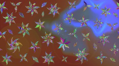 Kahverengi renkli çiçekler. Renkli Yaz Temalı eskiz kalıbı. Raster Illustrasyon 'daki Çiçek Deseni' nin son moda çizimi. Düz Çiçek Elementleri Tasarımı.