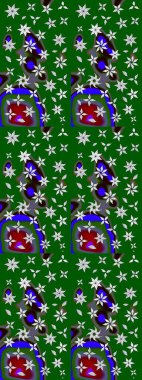 Raster Çiçek İllüstrasyonu 'nun şirin tekstili. Yeşil renkli etnik çiçeklerle zarif eskiz deseni.