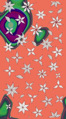 Raster Illustrasyon 'daki Çiçek Deseni' nin son moda çizimi. Renkli Yaz Temalı eskiz kalıbı. Düz Çiçek Elementleri Tasarımı. Turuncu renkte çiçekler.