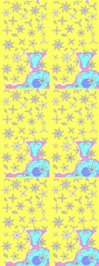 Raster illüstrasyonu. Suluboya çiçekli çiçek deseni. Sarı renkli güzel tekstil..