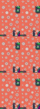 Düz Çiçek Elementleri Tasarımı. Çiçekli eskiz çizimi. Renkli Yaz Temalı eskiz kalıbı. Turuncu renkte çiçekler.