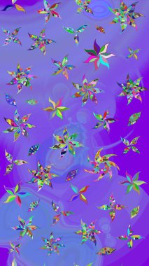 Hediye ambalaj kağıdı, tebrik kartları, posterler ve pankart tasarımı. Mor renkli çiçekler. Raster düz çiçek çizim deseni.