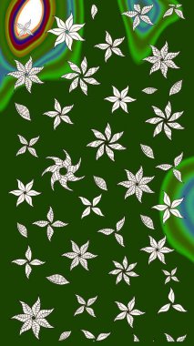 Hint süsü. Raster illüstrasyonu. Çizim kalıbı. Renkli süs kenarı. Çiçek duvar kağıdı. Yeşil renklerde.