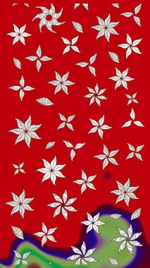 Kırmızı renkte çiçekler. Renkli bahar temalı eskiz kalıbı. Düz Çiçek Elementleri Tasarım Raster illüstrasyonu. Çiçekli çiçek deseni, suluboya..