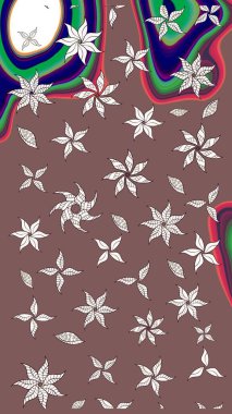 Yapraklı çiçekler ve kahverengi renkli papatya çiçekleri. Eskiz arkaplan modeli. Raster - stok.