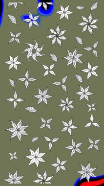 3D çiçekler, eskiz. Yeşil renklerde. Raster illüstrasyonu.