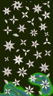 Gri renklerde bahar çiçekleri. Raster illüstrasyonu. Çiçek ve yapraklı karalama şeklinde Raster çiçek deseni.