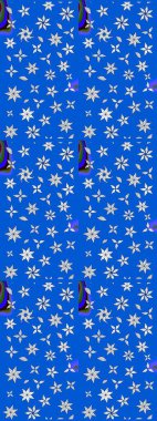 Raster Floral Illustration, Asyalı tekstil. Mavi renkli etnik çiçeklerle zarif eskiz deseni.