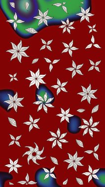 Raster illüstrasyonundaki çiçek desenli çizim. Kırmızı renkte çiçekler.