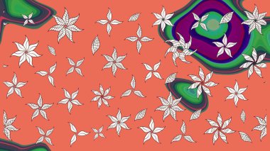 Turuncu renkli çiçekler. Renkli Yaz Temalı eskiz kalıbı. Raster Illustrasyon 'daki Çiçek Deseni' nin son moda çizimi. Düz Çiçek Elementleri Tasarımı.