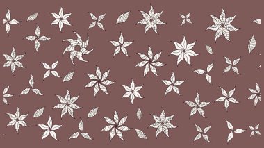 Düz Çiçek Elementleri Tasarımı. Renkli Bahar Teması eskiz kalıbı. Kahverengi renkli çiçekler. Çiçekli çiçek deseni, suluboya. Raster illüstrasyonu.