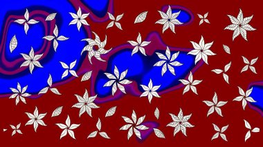 Raster deseni. Bahar çiçekleri dallı desen, kırmızı renkler çiçekli siluet.