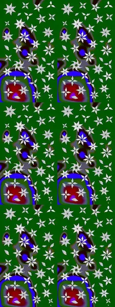 Raster Çiçek İllüstrasyonu 'nun şirin tekstili. Yeşil renkli etnik çiçeklerle zarif eskiz deseni.