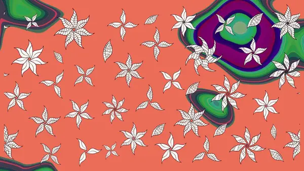 Turuncu renkli çiçekler. Renkli Yaz Temalı eskiz kalıbı. Raster Illustrasyon 'daki Çiçek Deseni' nin son moda çizimi. Düz Çiçek Elementleri Tasarımı.