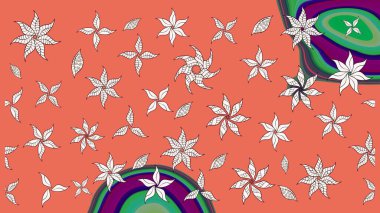 Asya tekstil tarzında. Raster illüstrasyonu. Turuncu renkli çiçekler. Raster illüstrasyonu. Çiçek desenini çiz.