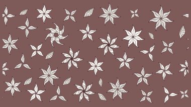 Düz Çiçek Elementleri Tasarımı. Renkli Bahar Teması eskiz kalıbı. Kahverengi renkli çiçekler. Çiçekli çiçek deseni, suluboya. Raster illüstrasyonu.