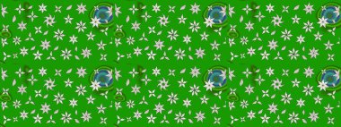 Düz Çiçek Elementleri Tasarımı. Raster illüstrasyonundaki çiçek desenli çizim. Yeşil renkli çiçekler. Renkli Bahar Teması çizim şablonu.