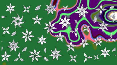 Suluboya çiçekli çiçek deseni. Raster illüstrasyonu. Yeşil renkli Asyalı tekstil.