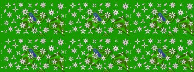 Raster Çiçek İllüstrasyonu güzel tekstil. Yeşil renkli etnik çiçeklerle zarif eskiz deseni.