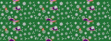 Renkli Bahar Teması eskiz kalıbı. Raster illüstrasyonundaki çiçek desenli çizim. Yeşil renkli çiçekler. Düz Çiçek Elementleri Tasarımı.