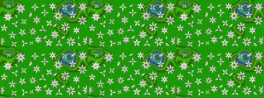 Çiçekli eskiz çizimi. Yeşil renkli çiçekler. Renkli Yaz Temalı eskiz kalıbı. Düz Çiçek Elementleri Tasarımı.