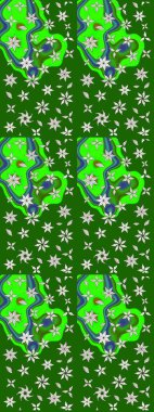 Güzel kumaş deseni. Yeşil renklerde. Raster illüstrasyonundaki çiçek desenli çizim. Raster illüstrasyonu.