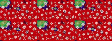 Suluboya çiçekli çiçek deseni. Raster illüstrasyonu. Kırmızı renkte Asyalı tekstil.