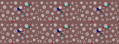 Raster düz çiçek çizim deseni. Hediye ambalaj kağıdı, tebrik kartları, posterler ve pankart tasarımı. Kahverengi renkte çiçekler.