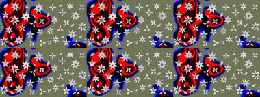 Çiçek desenli eskiz, yaz çiçekleri. Yeşil renkli çiçekler. Renkli Bahar Teması eskiz kalıbı. Düz Çiçek Elementleri Tasarımı.