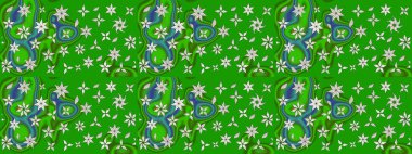 3D çiçekler, eskiz. Raster illüstrasyonu. Yeşil renklerde.