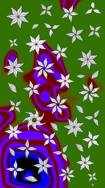 Raster deseni. Raster illüstrasyonu. Küçük çiçekteki sevimli çiçek deseni. Yumuşak, yaz çiçekleri yeşil renklerde.