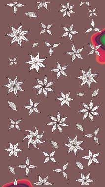 Çiçekli karalama şeklinde Raster çiçek deseni. Raster illüstrasyonu. Nazikçe, yaz çiçekleri kahverengi renklerde.