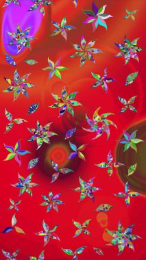 Düz Çiçek Elementleri Tasarımı. Raster. Renkli Bahar Teması çizim şablonu.